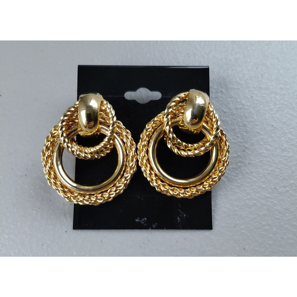Vintage Chunky Twisted Rope Swirl 1 Inch Pierced Earrings Goldtone Multi Loop